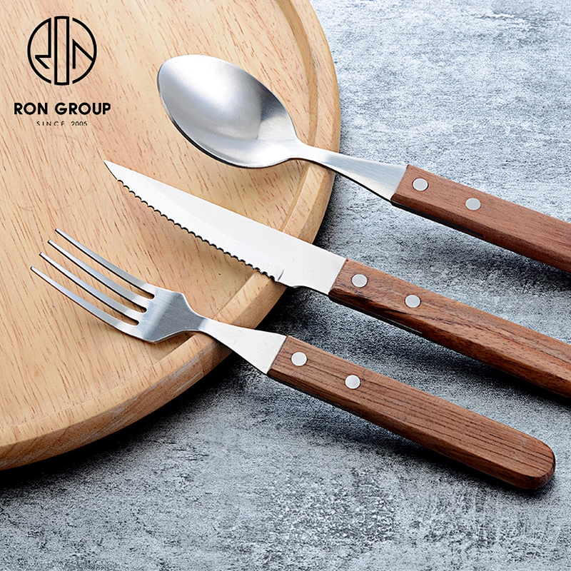 Wholesale Stainless Steel Cutlery Restaurant Black Wood Handle Flatware