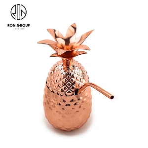 Wholesale popular stainless steel big pineapple shape cup with lid and straw