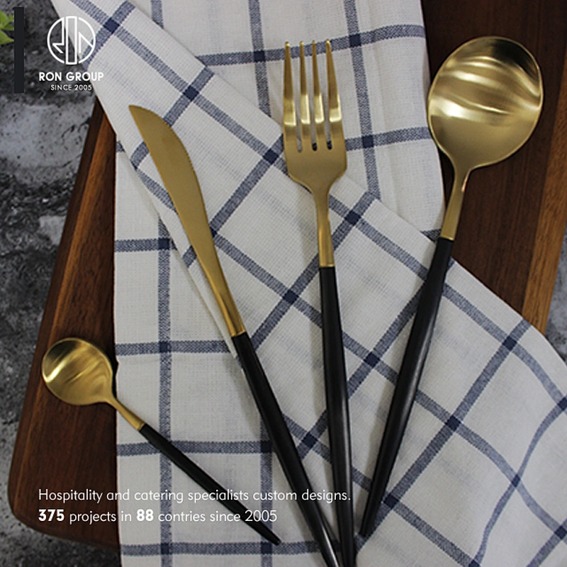Black Gold Luxury Cutlery Set for Restaurant knife and fork and spoon