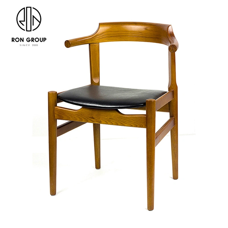 Simple Leather Design Economic Dining Solid Wood Chair For Outdoor Balcony