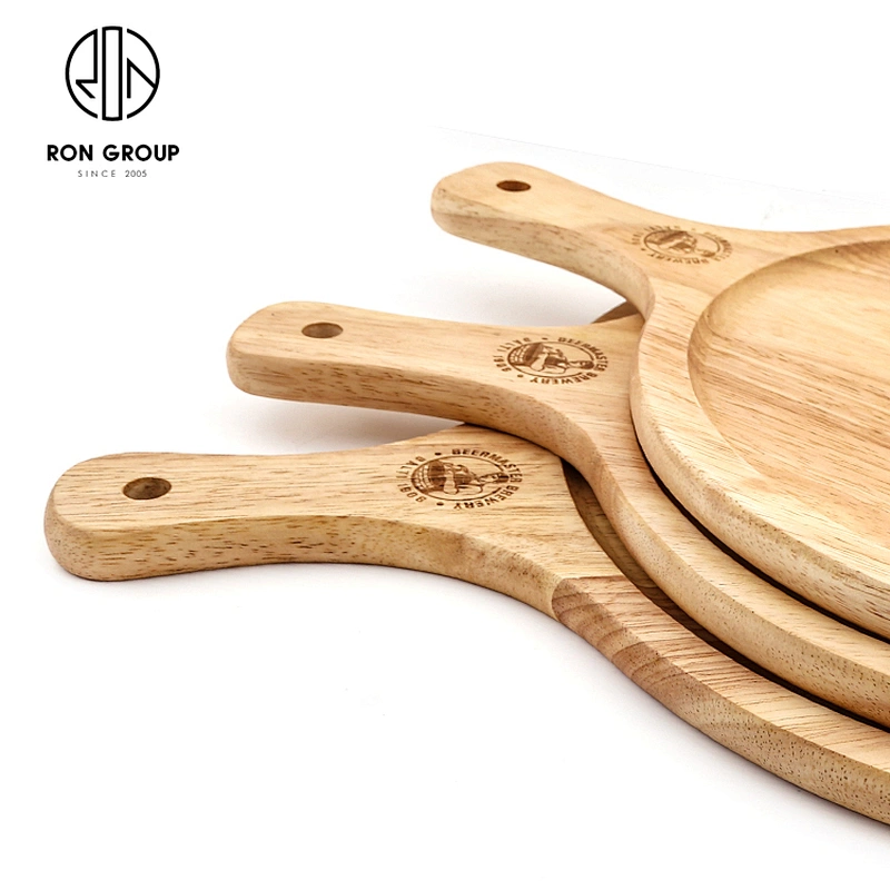 Wholesale Custom Logo Serving Board With Handle Round Wood Pizza Board