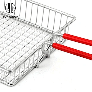 Wholesale Restaurant Accessories White Metal Iron Wire Plastic Handle Square Snack Fry Basket