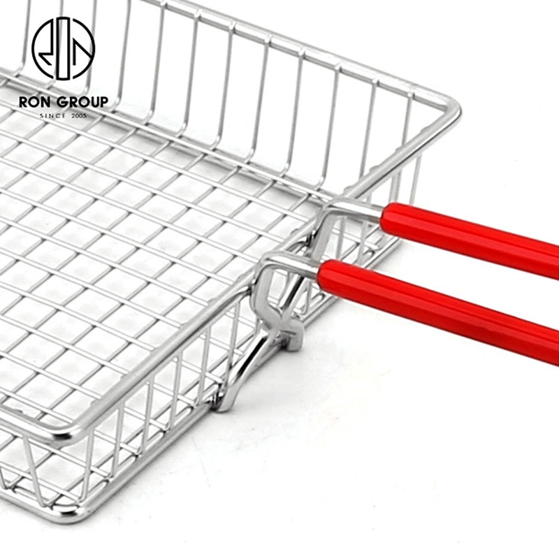 Wholesale Restaurant Accessories White Metal Iron Wire Plastic Handle Square Snack Fry Basket