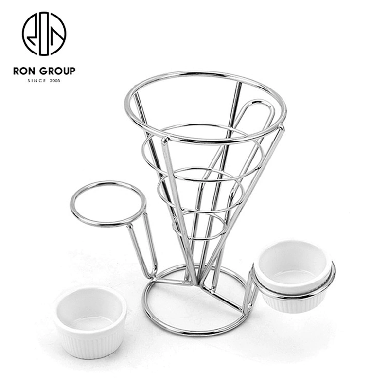 Kitchen Restaurant Stainless Steel Double-Chip Fries Rack with Salad Dipping Cup