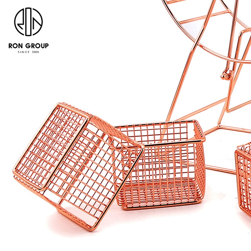 Hot Sale Stainless Steel Rose Gold Restaurant Ferris Wheel Snack Stand Rack With Five Basket
