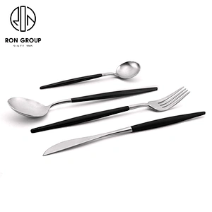 Good Quality Black And Silver Color 304 Stainless Steel Cutlery Flatware Set