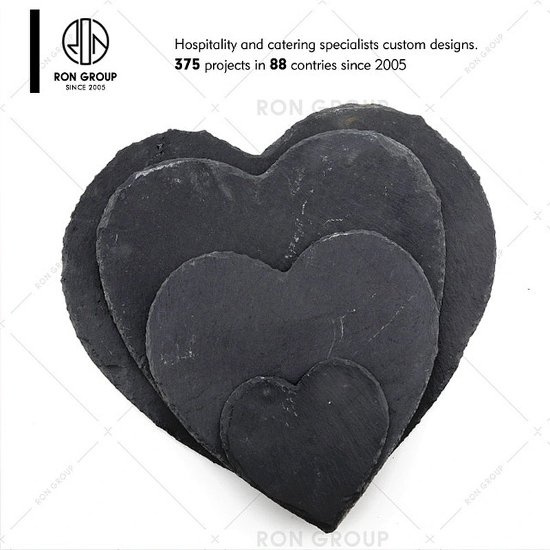 Custom logo restaurant black slate dinner serving plates