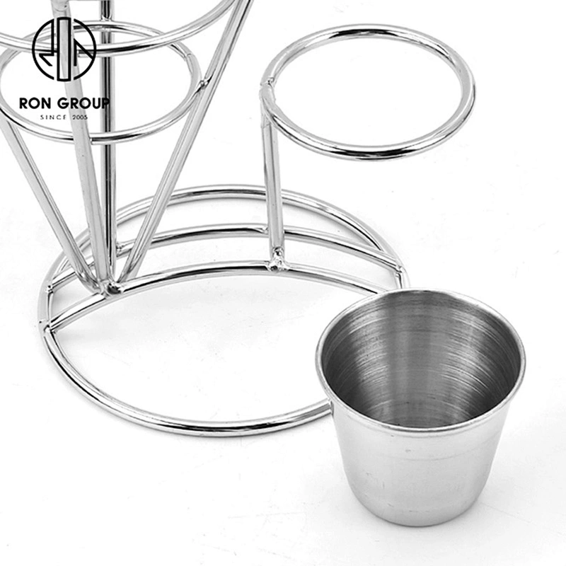 Stainless Steel Single Cup Conical Fram Finger Food Wire Stand With Dip Holder