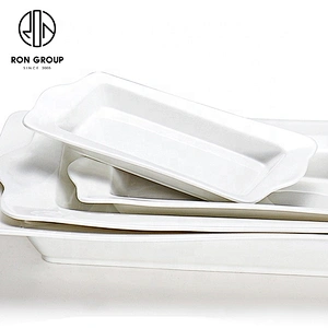 Wholesale Restaurant Catering White Rectangle Soup Plate With Double Handle