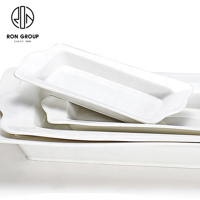 Wholesale Restaurant Catering White Rectangle Soup Plate With Double Handle
