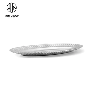 Tray Oval Dish Diamond Egg Shaped Silver Shallow Plate For Restaurant