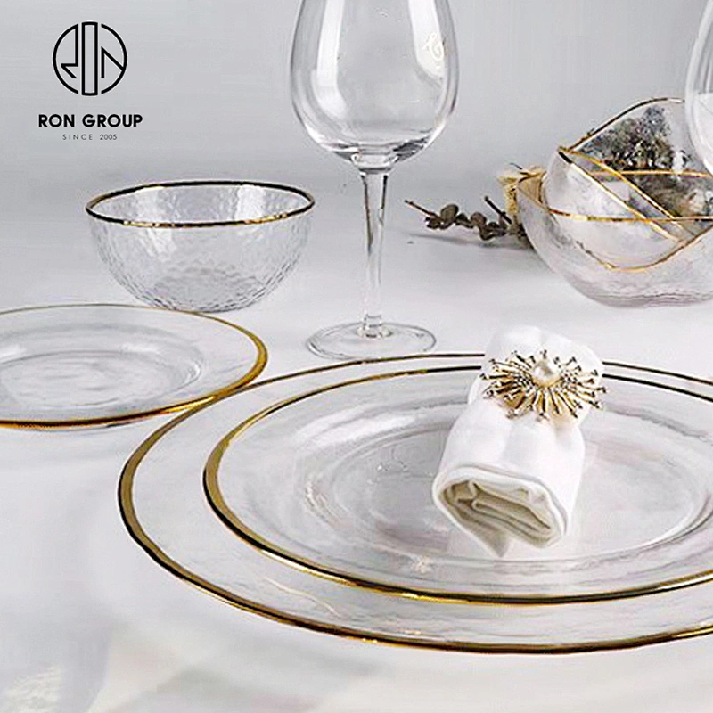Wholesale Custom Hotel Restaurant Banquet Classical Gold Rim Charger Plate