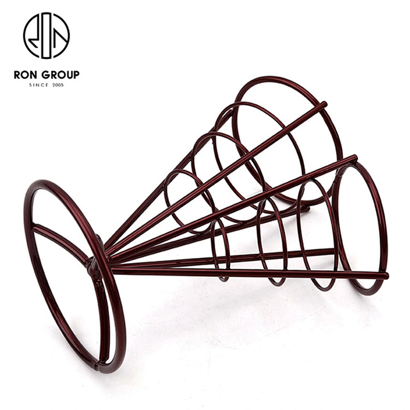 Promotional Red Double Metal Wire Iron Fry Finger Chips Cone Holder Stand