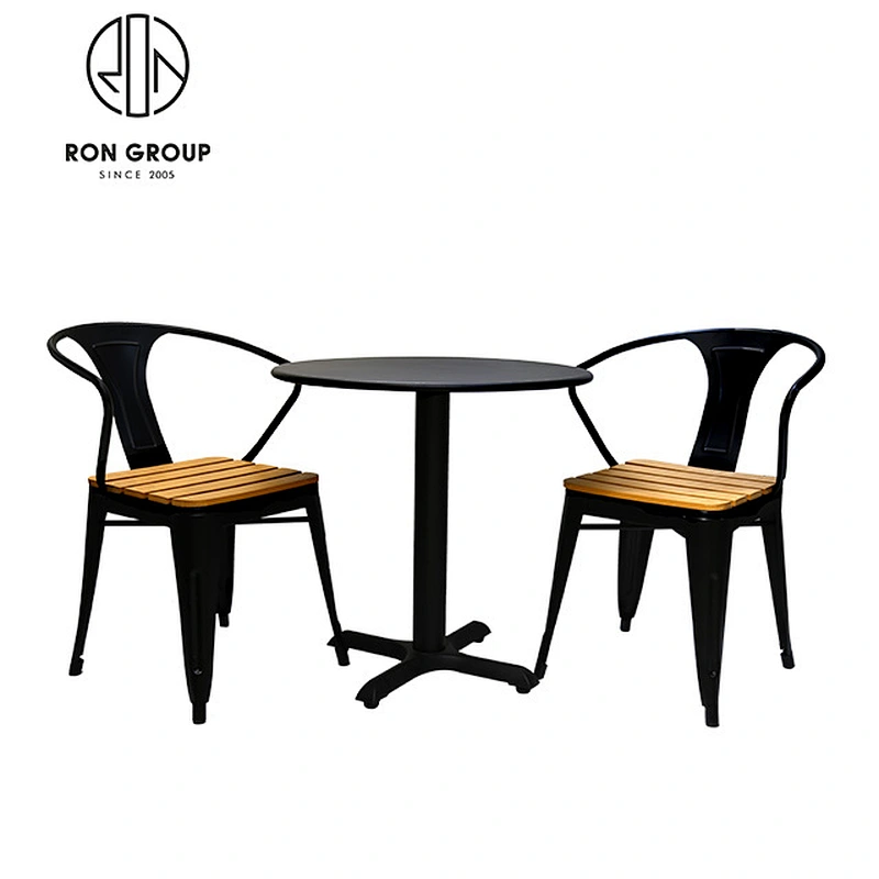 Wholesale Cafe Table Chair Set With Metal Leg And Wooden Seat