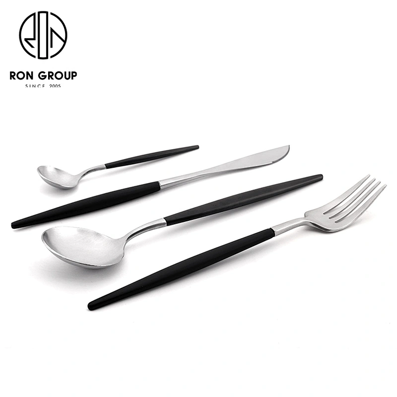 Wholesale Modern Style Restaurant Coffee Shop Silver And Black Cutlery Set
