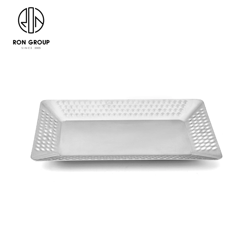 Stainless Steel Custom Metal Dinnerware Diamond Rectangle Plate For Hotel