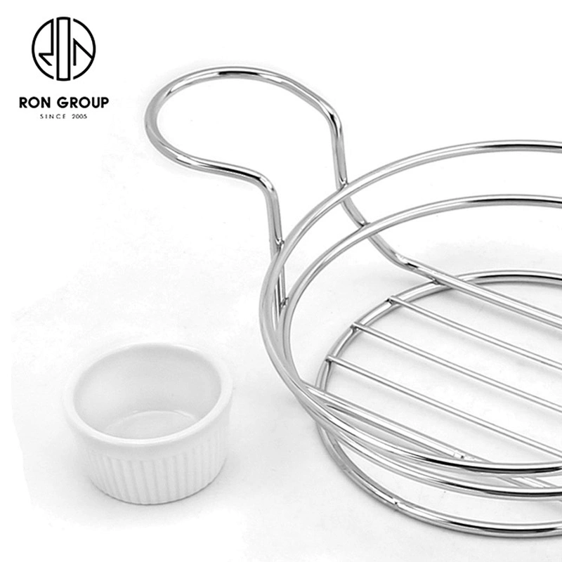 Commercial Restaurant Stainless Steel Black Round Double Sauce Bowl Bread Basket