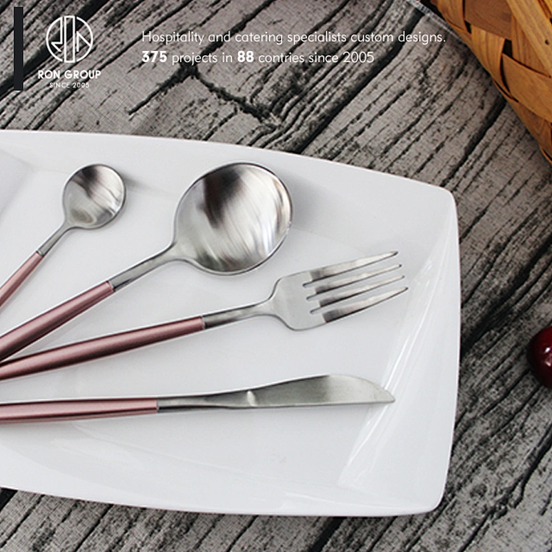 pink stainless steel cutlery set metal fork knife for restaurant dinning