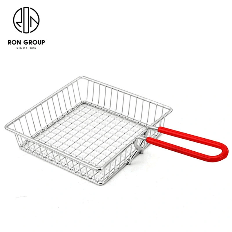 Wholesale Restaurant Accessories White Metal Iron Wire Plastic Handle Square Snack Fry Basket