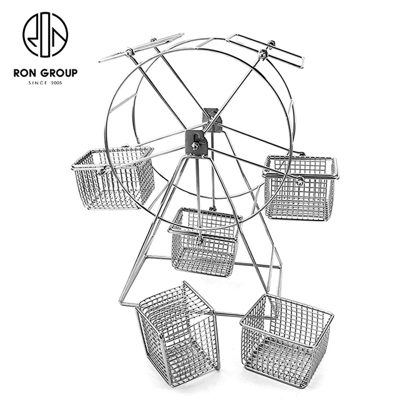 Stainless Steel Restaurant Snack Ferris Wheel Show Shelf With Five Basket