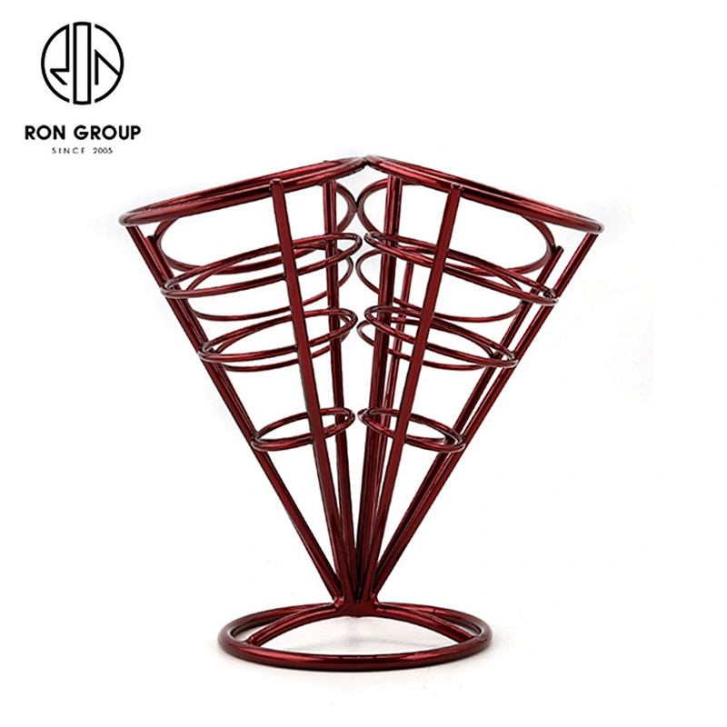 Restaurant Counter Red Spray Four Cone French Fry Stand Food Rack Chips Stand