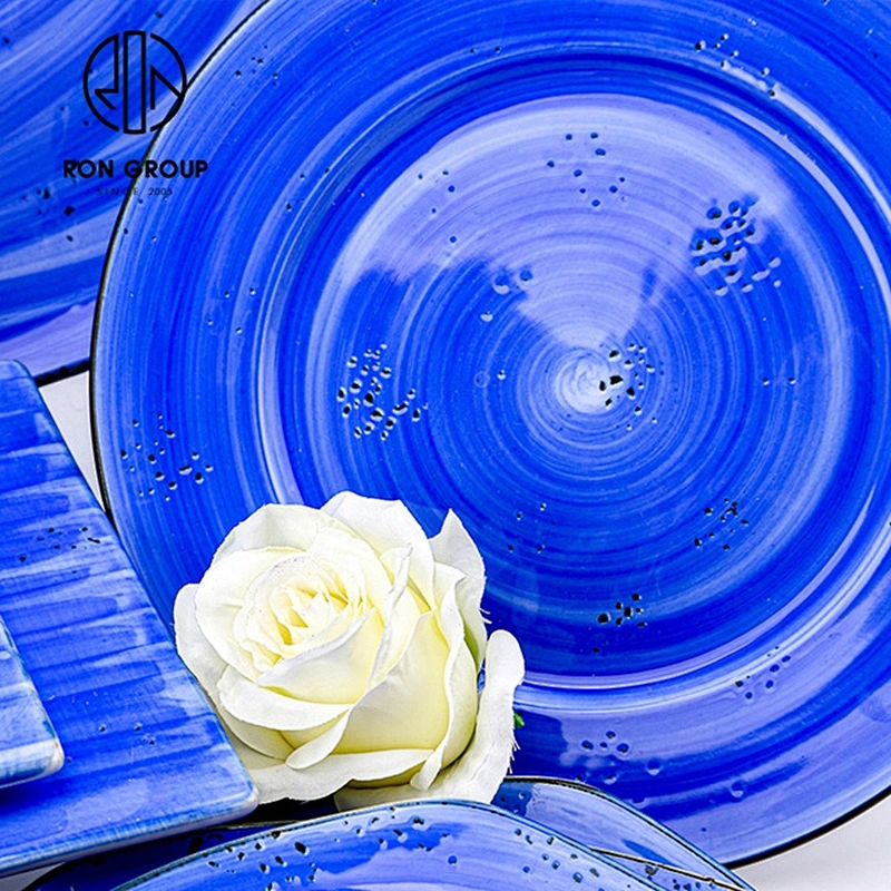 High Strengthened Porcelain Lake Blue Large Round Dinner Plates