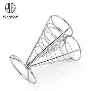 Stainless Steel Three Cone Snack French Fry Chip Cone Holder Finger Stand