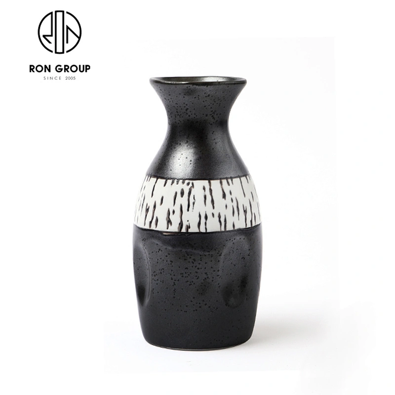Unique Custom Japanese Style Black Porcelain Sake Small Bottle