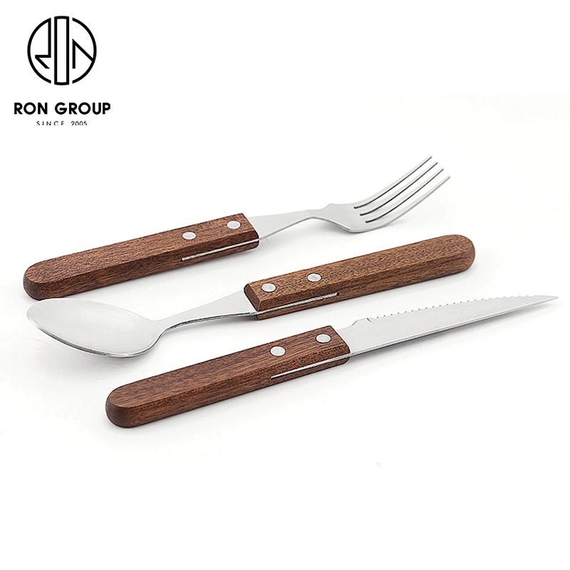 Wholesale Coffee Shop Restaurant Flatware Set Wooden Handle Cutlery