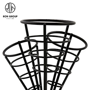 Kitchenware Metal Wire Iron Matte Black 3 Cones French Fry Holder Stand