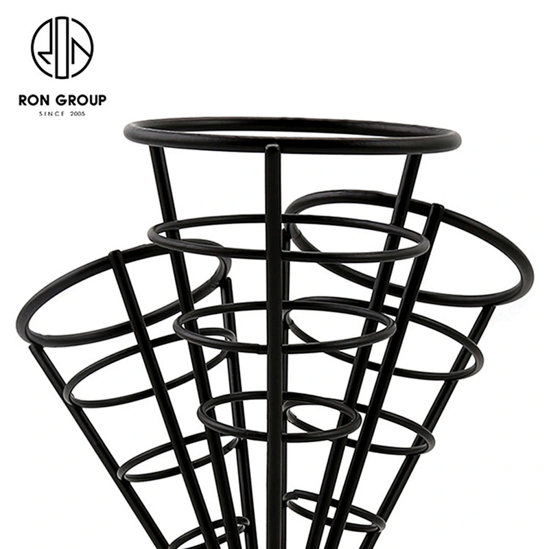 Kitchenware Metal Wire Iron Matte Black 3 Cones French Fry Holder Stand