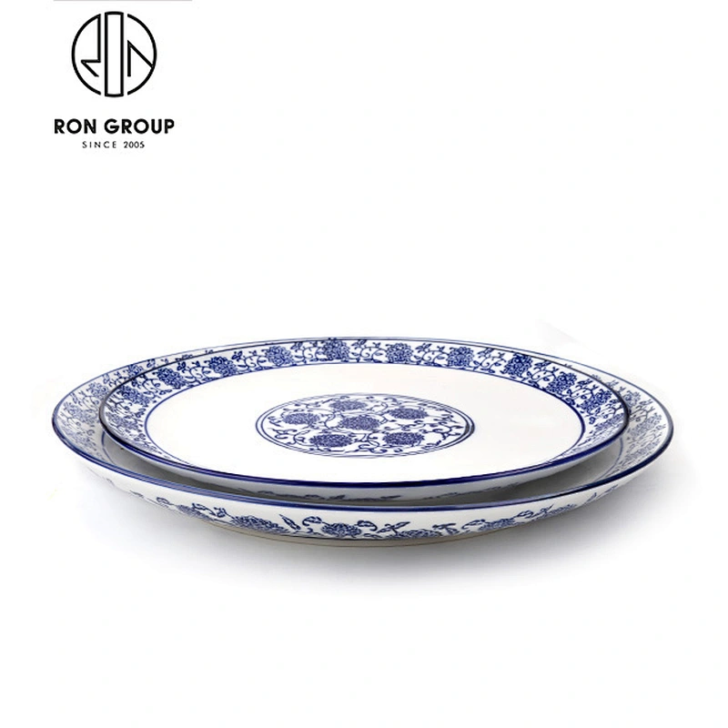 Wholesale Blue And White Porcelain Ceramic Flat Dinner Plate