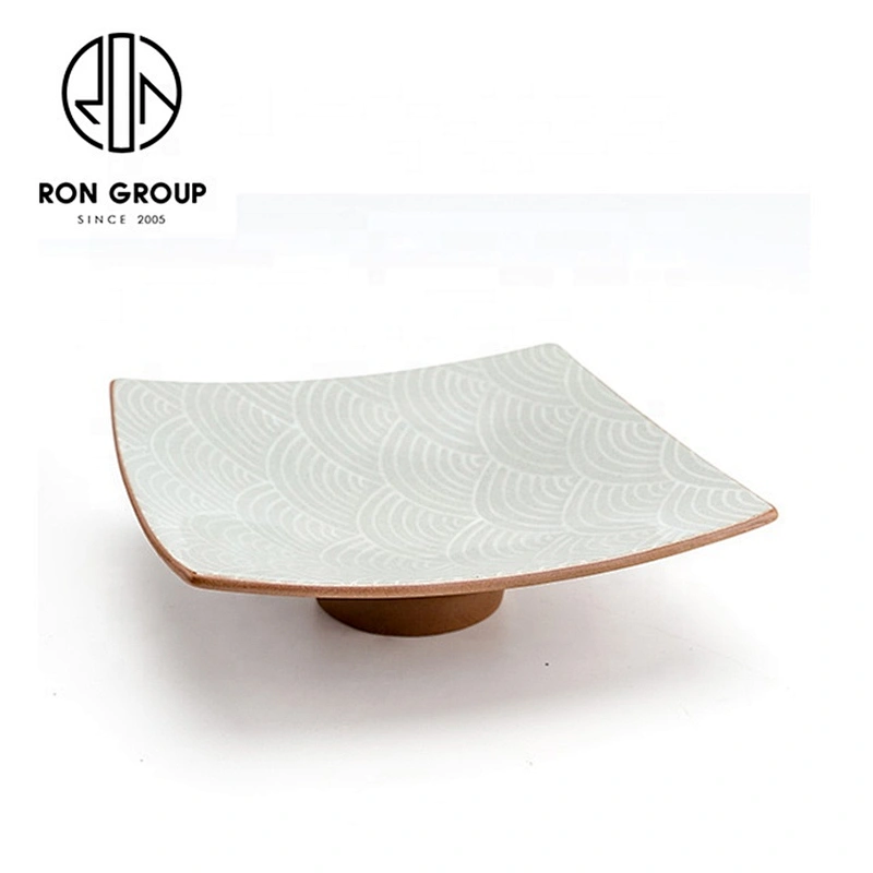 Custom Easy To Clean High Feet Square Ceramic Dinner Plate