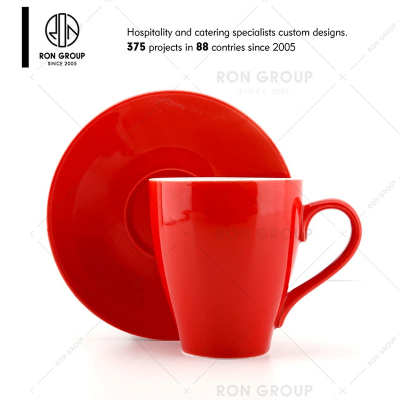 Coffee shop restaurant simple black color porcelain tea cups plates