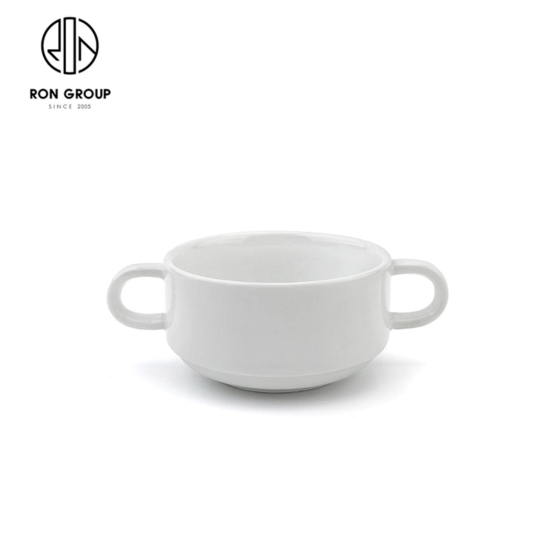 Wholesale Classic Style Customized Porcelain Soup Tea Cup With Two Handle