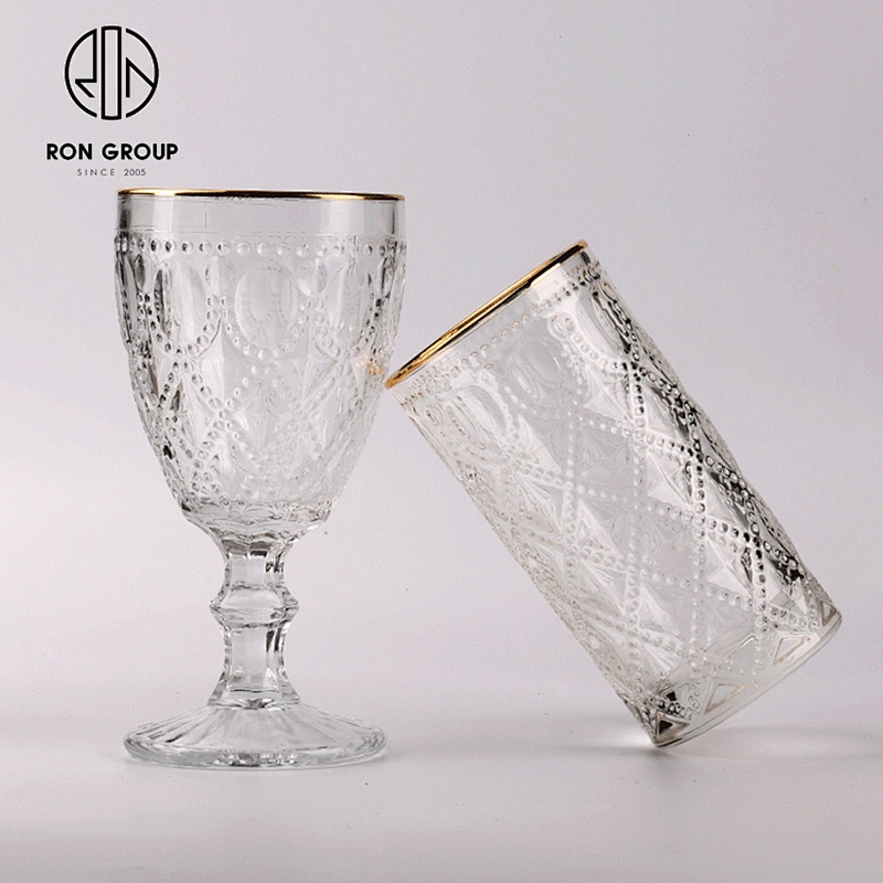 Factory Wholesale Elegant Diamond Glassware Vintage Goblet Wine Water Glass Set