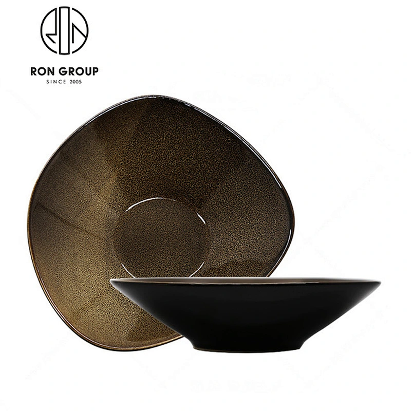 Wholesale Restaurant Brown Ceramic Salad Bowl Salad Plate