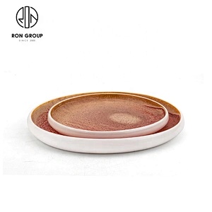 Personalized 8 inch 10 inch Ceramic Flat Bottom Round Disc For Restaurant