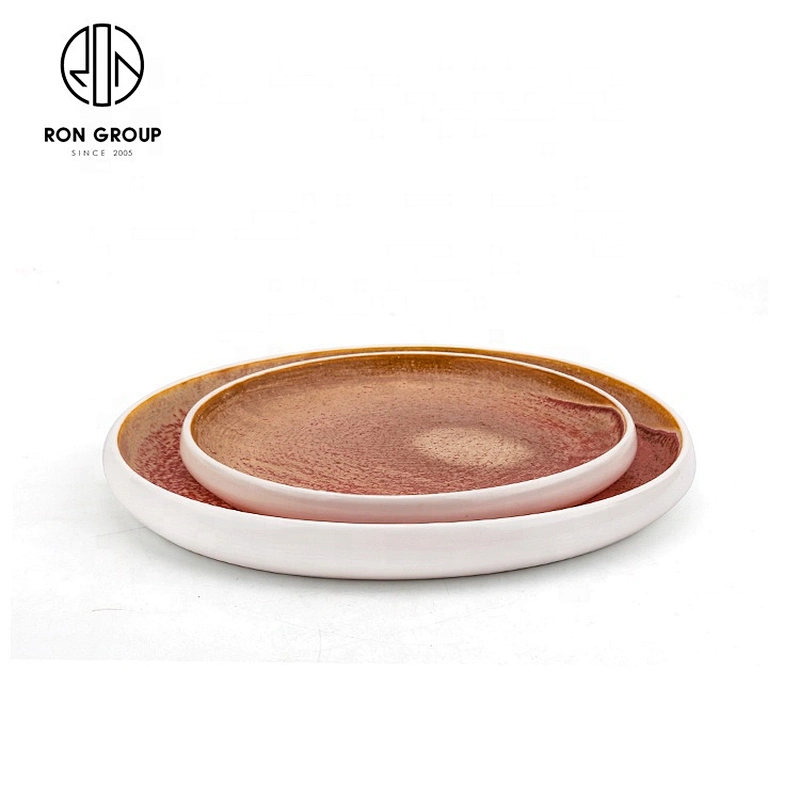 Personalized 8 inch 10 inch Ceramic Flat Bottom Round Disc For Restaurant