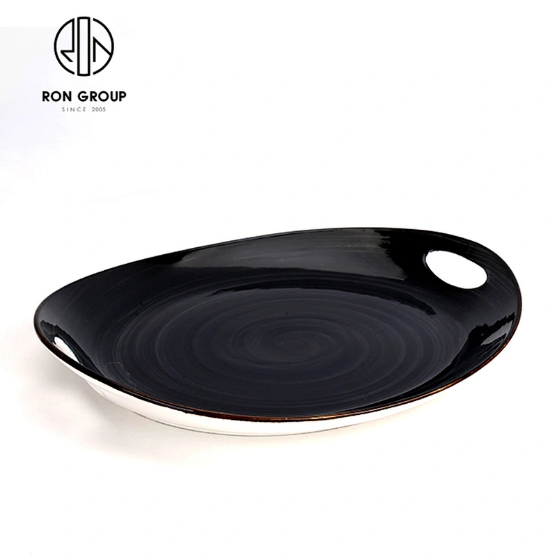 Commercial Restaurant Eco-Friendly Flat Black Ceramic Dinner Plate