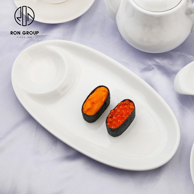 Simple Style Porcelain White Serving Sauce Dinner Oval Sushi Plate For Sale