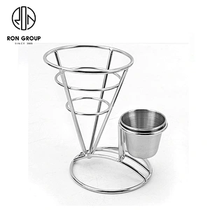 Stainless Steel Single Cup Conical Fram Finger Food Wire Stand With Dip Holder