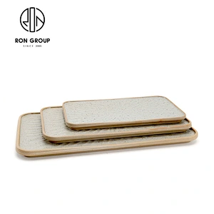 Khaki colour Retangular Flat 10 12 14inch Plates ceramic dishes for hotel restaurant