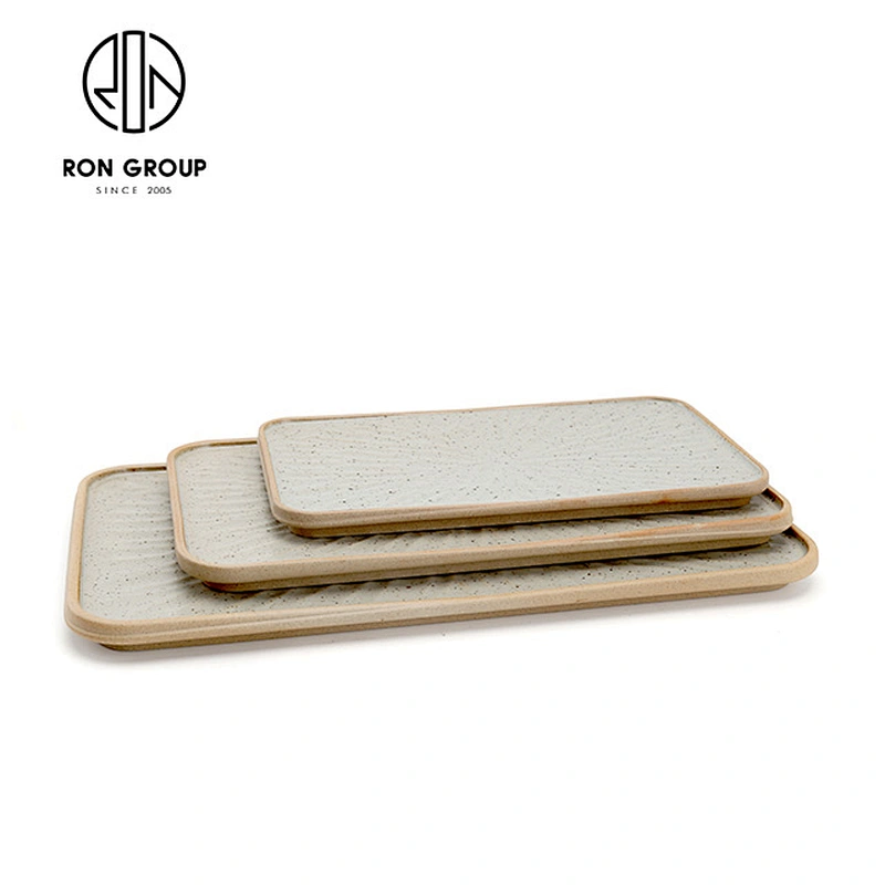 Khaki colour Retangular Flat 10 12 14inch Plates ceramic dishes for hotel restaurant