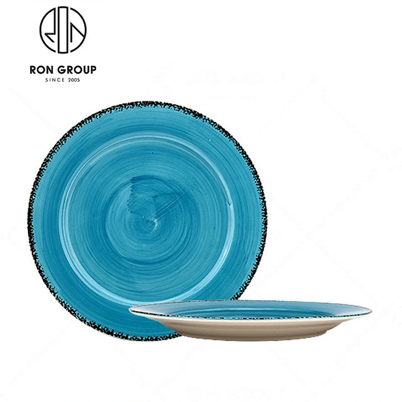 Wholesale Blue Round Ceramic Restaurant Dinnerware