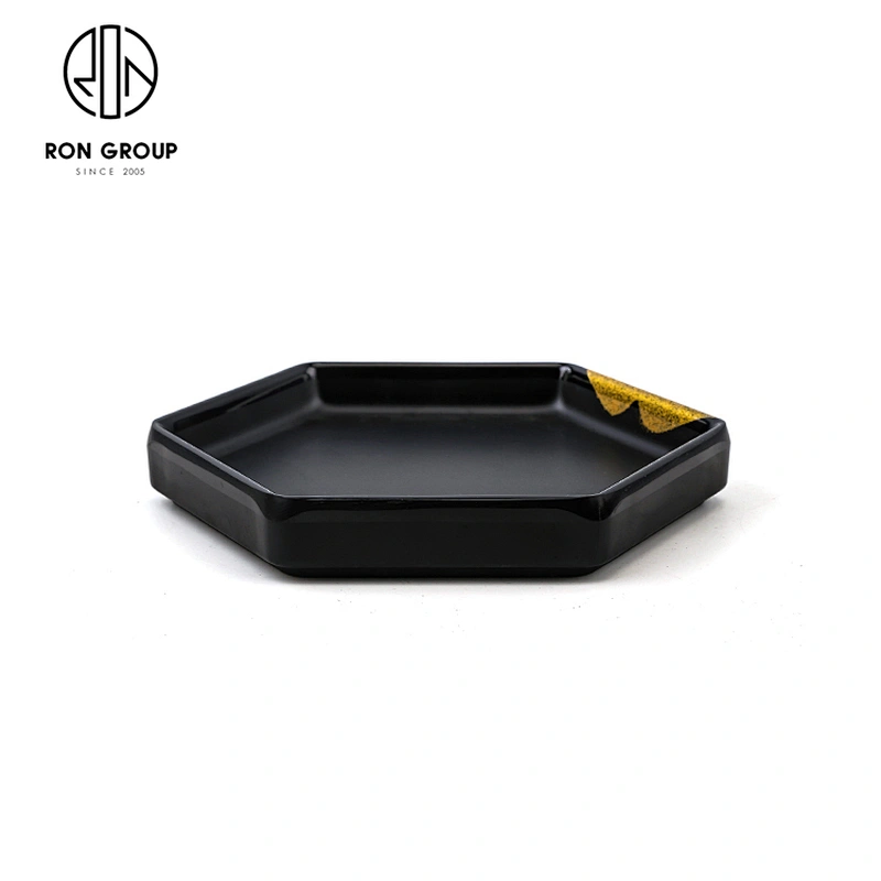 Wholesale Cheap Unique Modern Gold Lip Tableware Hexagonal Plate For Hotel