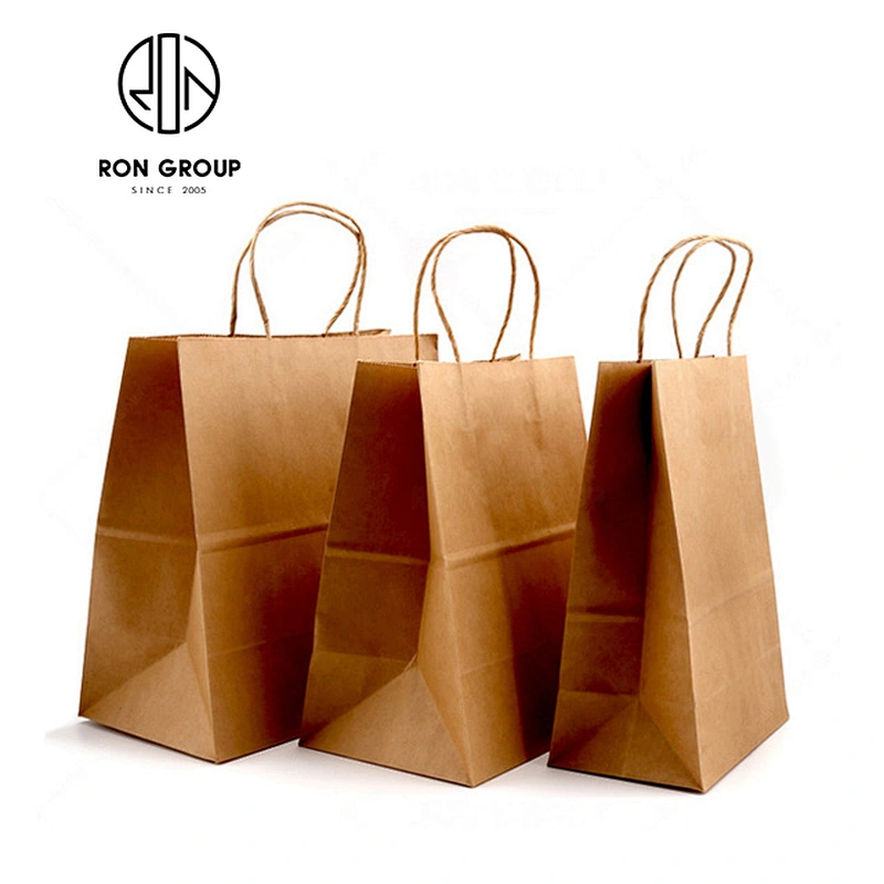 Wholesale Restaurant Custom Logo Craft Brown Paper Bags With Handles