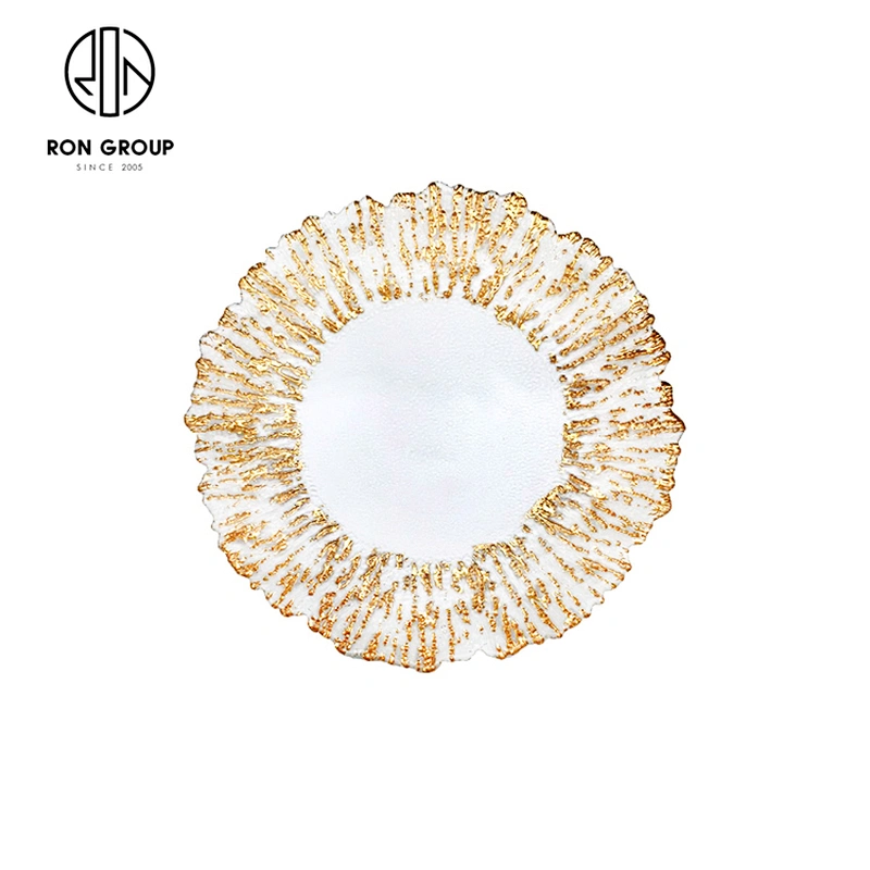 Wholesale Restaurant Wedding Dining Glass Dinnerware Gold Charger Plates