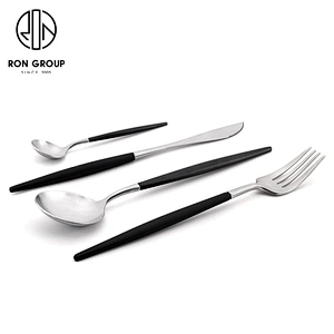 Wholesale Restaurant Black And Silver Stainless Steel Cutlery Flatware Set