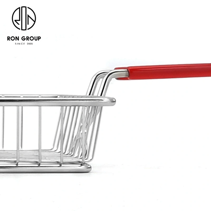 Accept Customization White Metal Iron Wire Plastic Handle Rectangle Snack Fry Basket